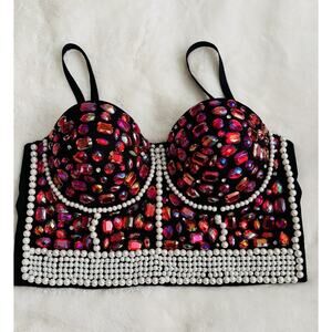 Bslingerie Womens‎ Sz L Bustier Crop Top Club Wear Lingerie Rhinestone & Pearl